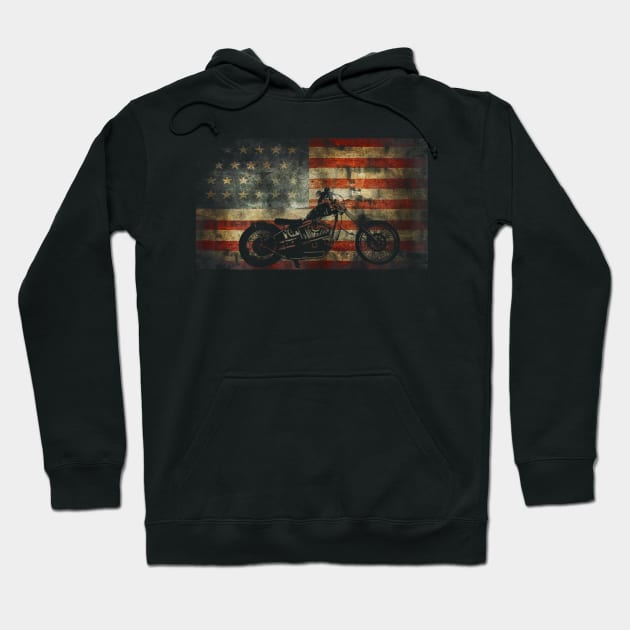 Motorcycle American Flag Patriotic Vintage July 4th Hoodie by Jannysingle